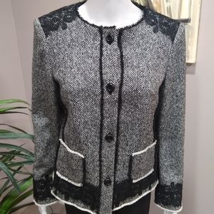 Marc Cain Wool Blend Black & Gray Lace Jacket
